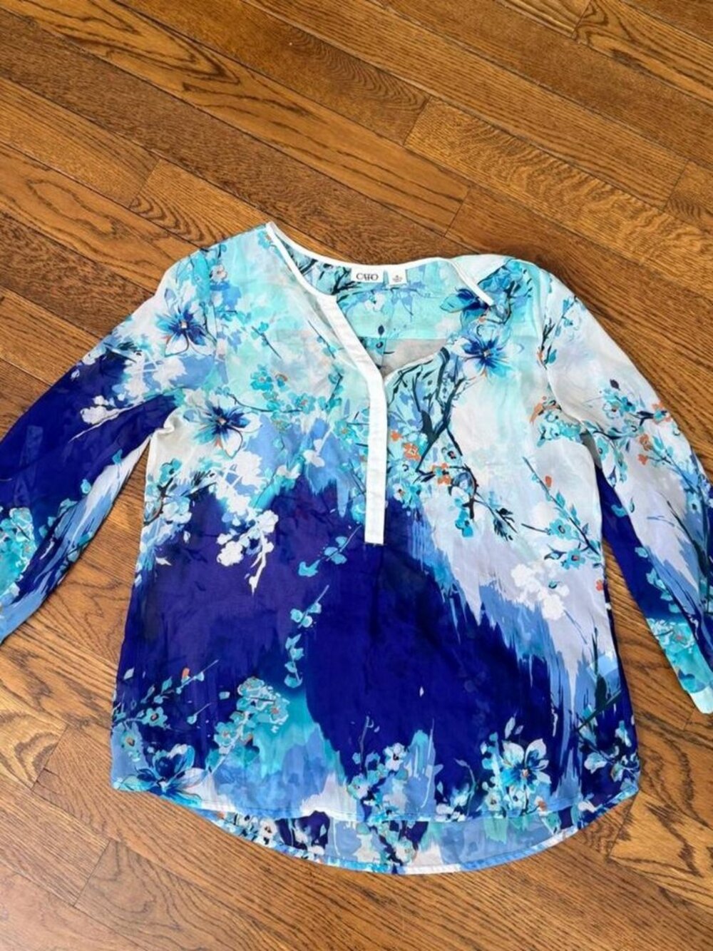 Cato women’s blue floral 3/4 long sleeve top Size M #floral #summer